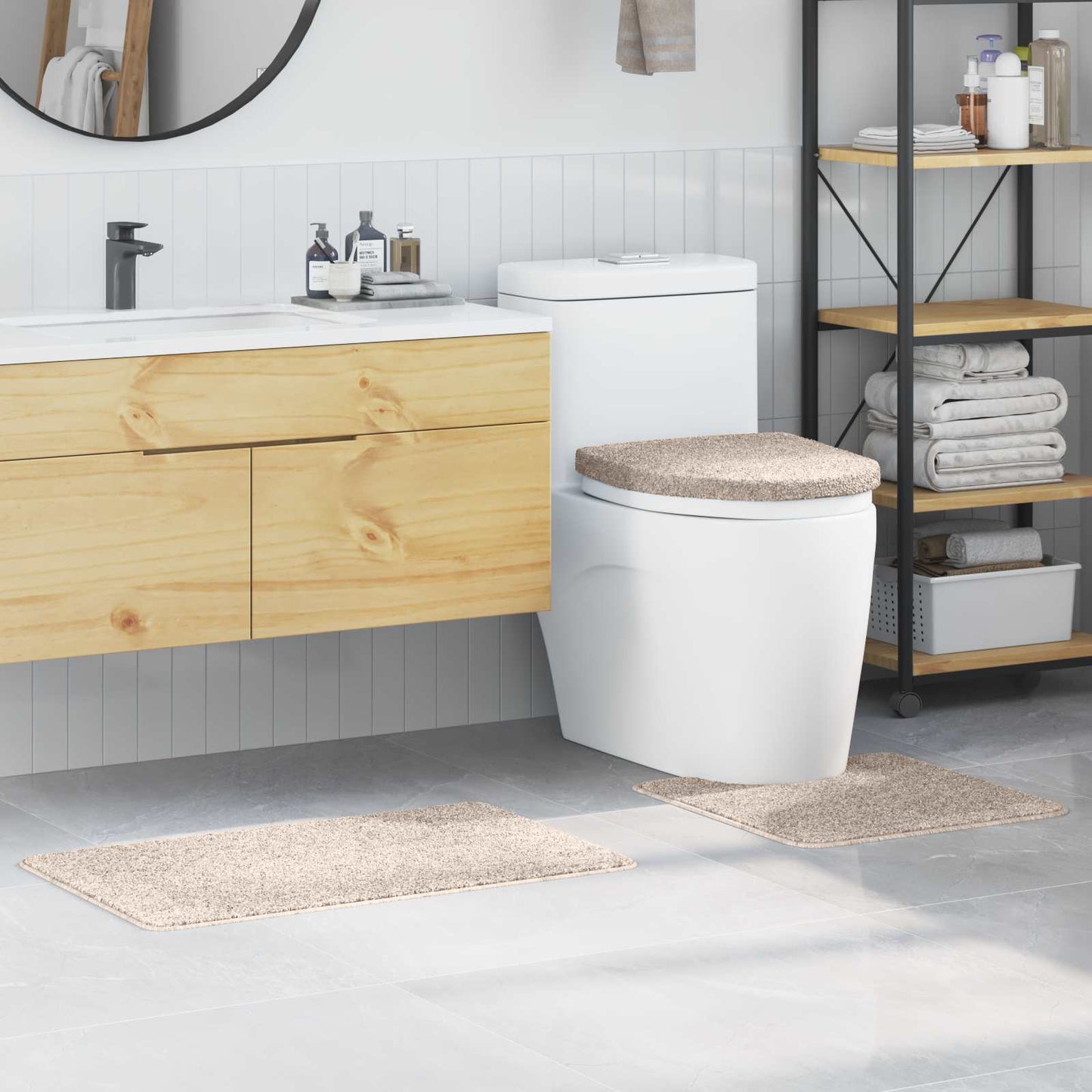 Antisklidus vonios kilimėlių rinkinys 3 pcs Kreminė 50 x 50 cm