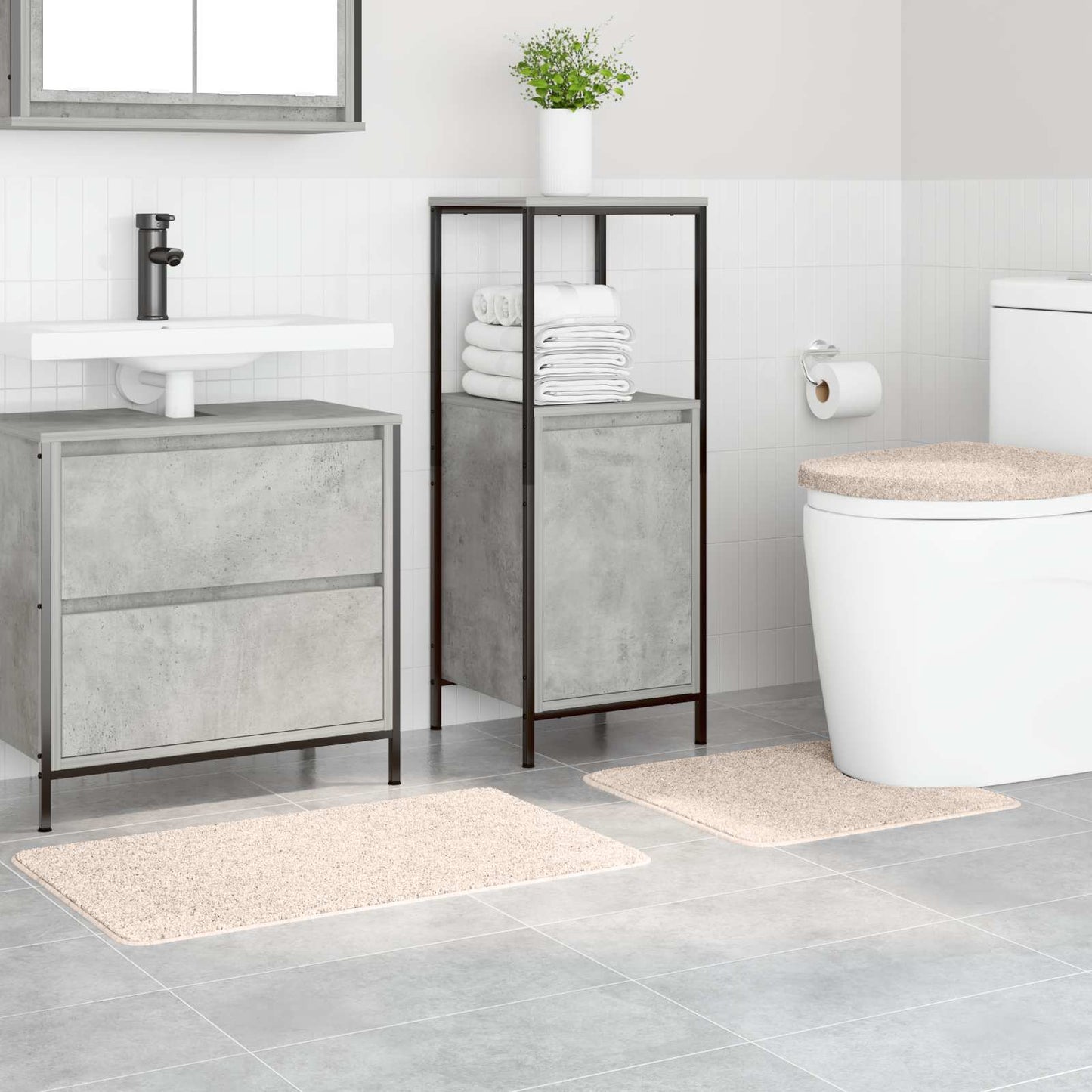 Antisklidus vonios kilimėlių rinkinys 3 pcs Kreminė 50 x 50 cm