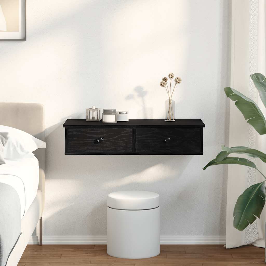 Sieninė lentyna su stalčiais, juodos, 80x34x17cm