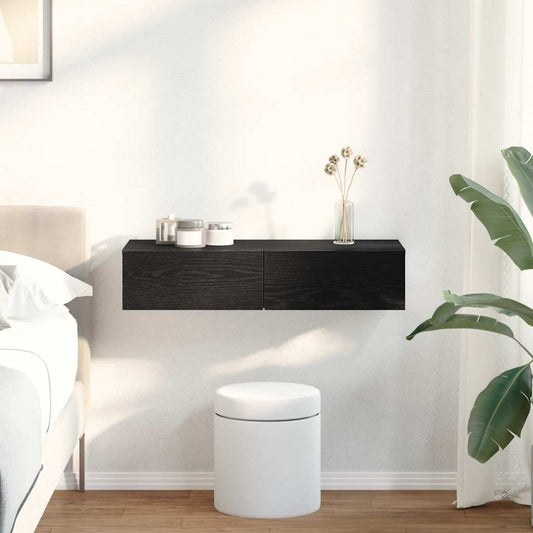 Sieninė lentyna su stalčiais, juodos, 80x33x17cm