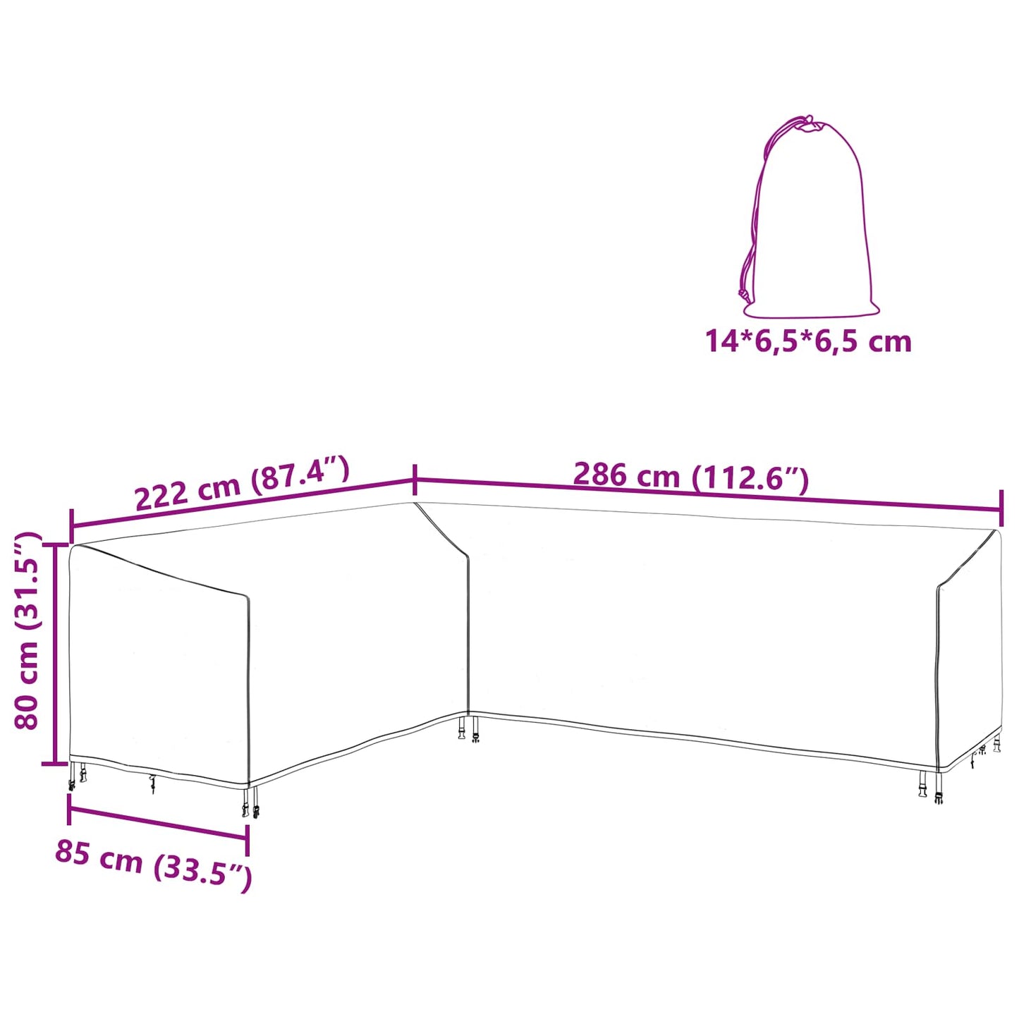 Lauko baldų uždangalas Juoda 286 x 222 x 80 cm 600D audinys