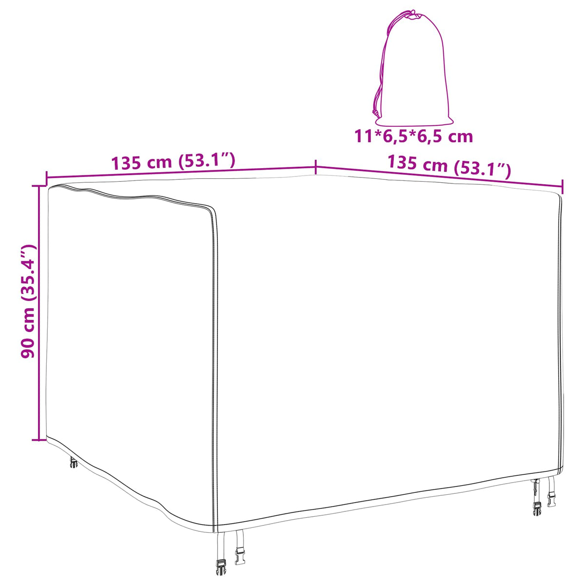 Lauko baldų uždangalas Juoda 135 x 135 x 90 cm 210D audinys