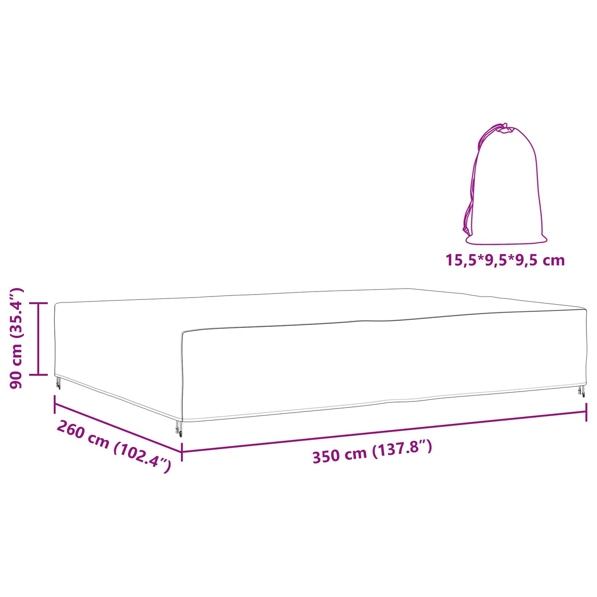 Baldų uždangalas Paprastas Juoda 350 x 260 x 90 cm 420D