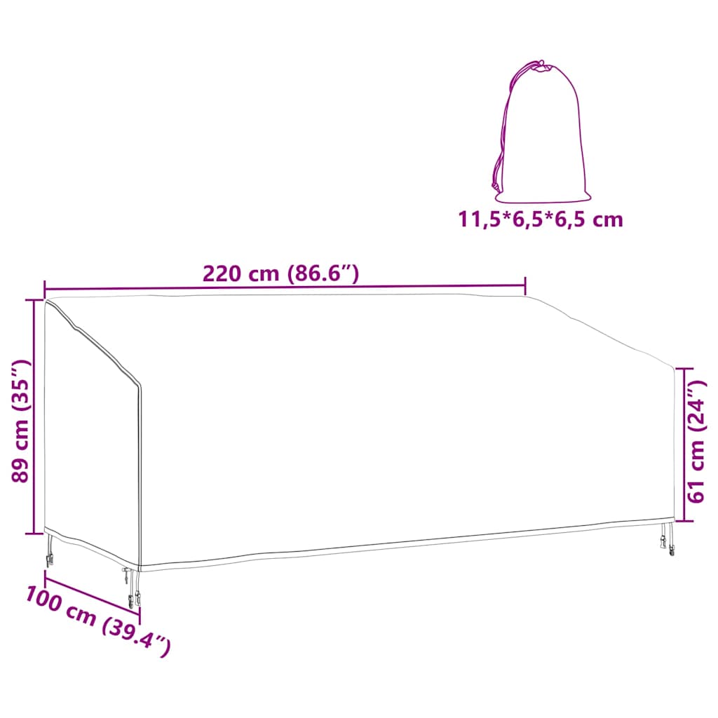 Lauko baldų uždangalas 220 x 100 x 89 cm 210D oksfordo audinys