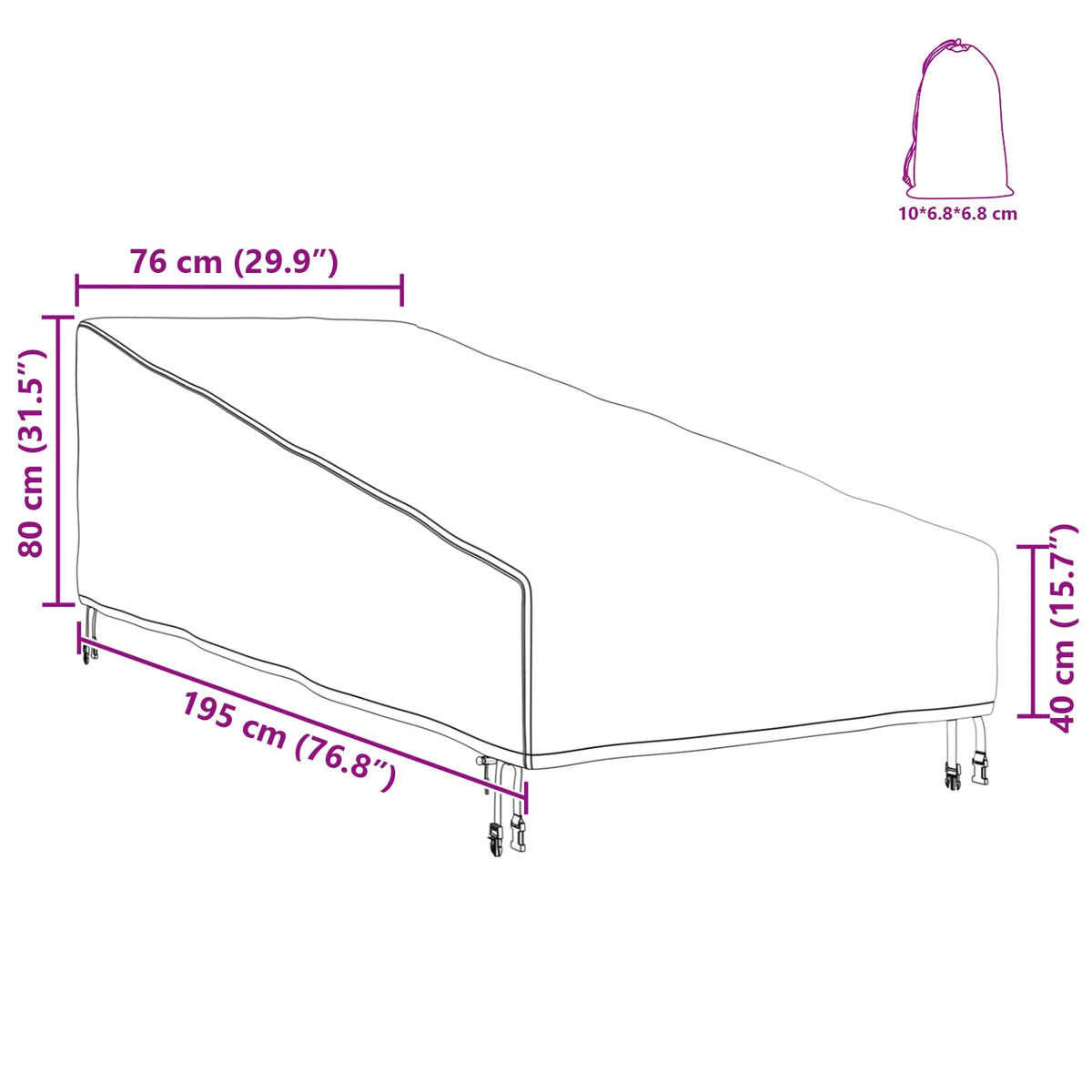 Lauko baldų uždangalas 195 x 76 x 82 cm 210D Oksfordo audinys