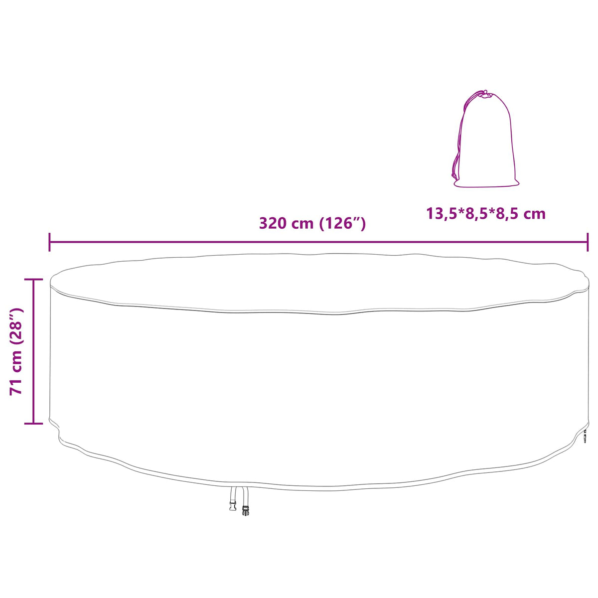 Lauko baldų uždangalas Juoda 320 x 320 x 71 cm 420D audinys