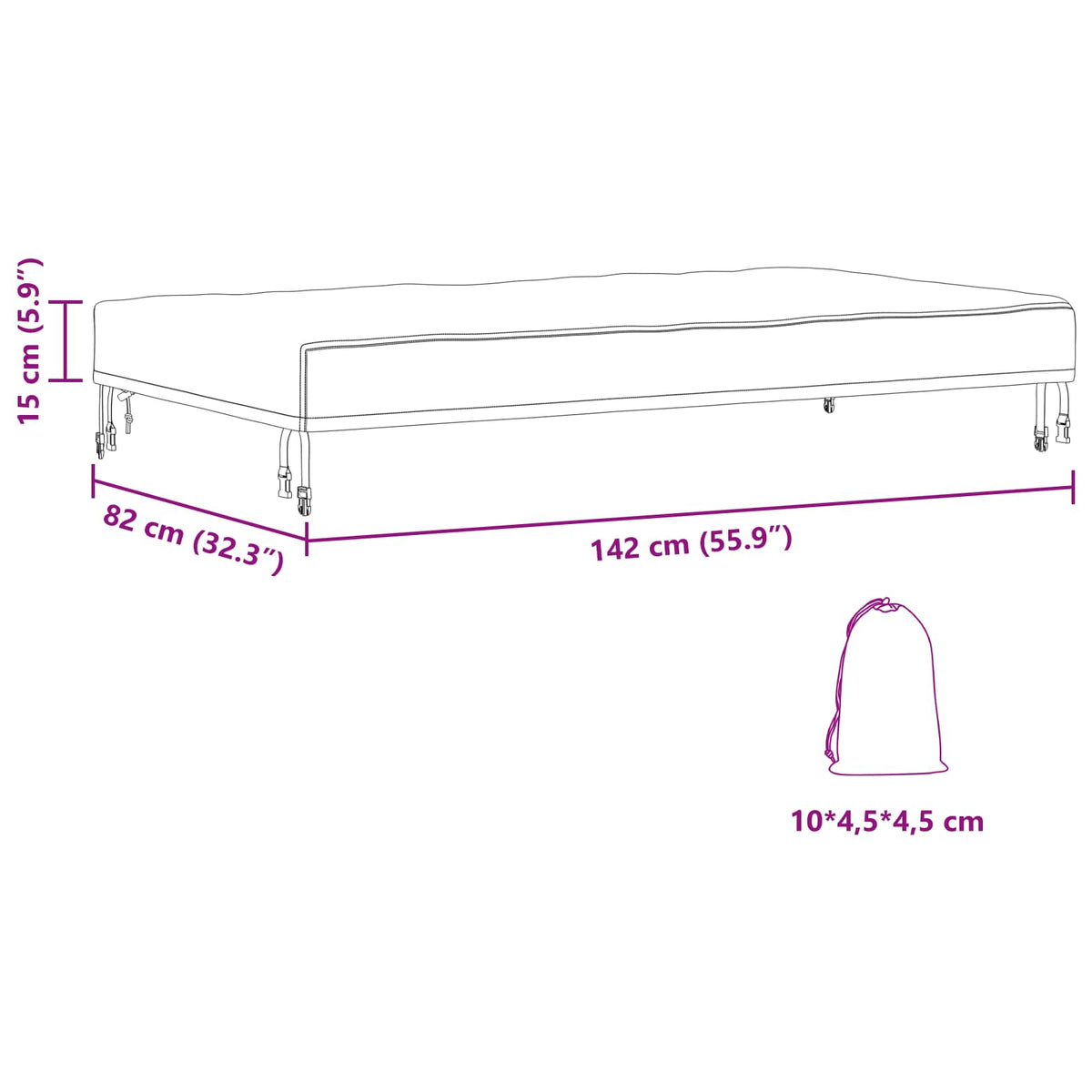 Stalo uždengimas 142 x 82 x 15 cm audinys Stačiakampio Juoda
