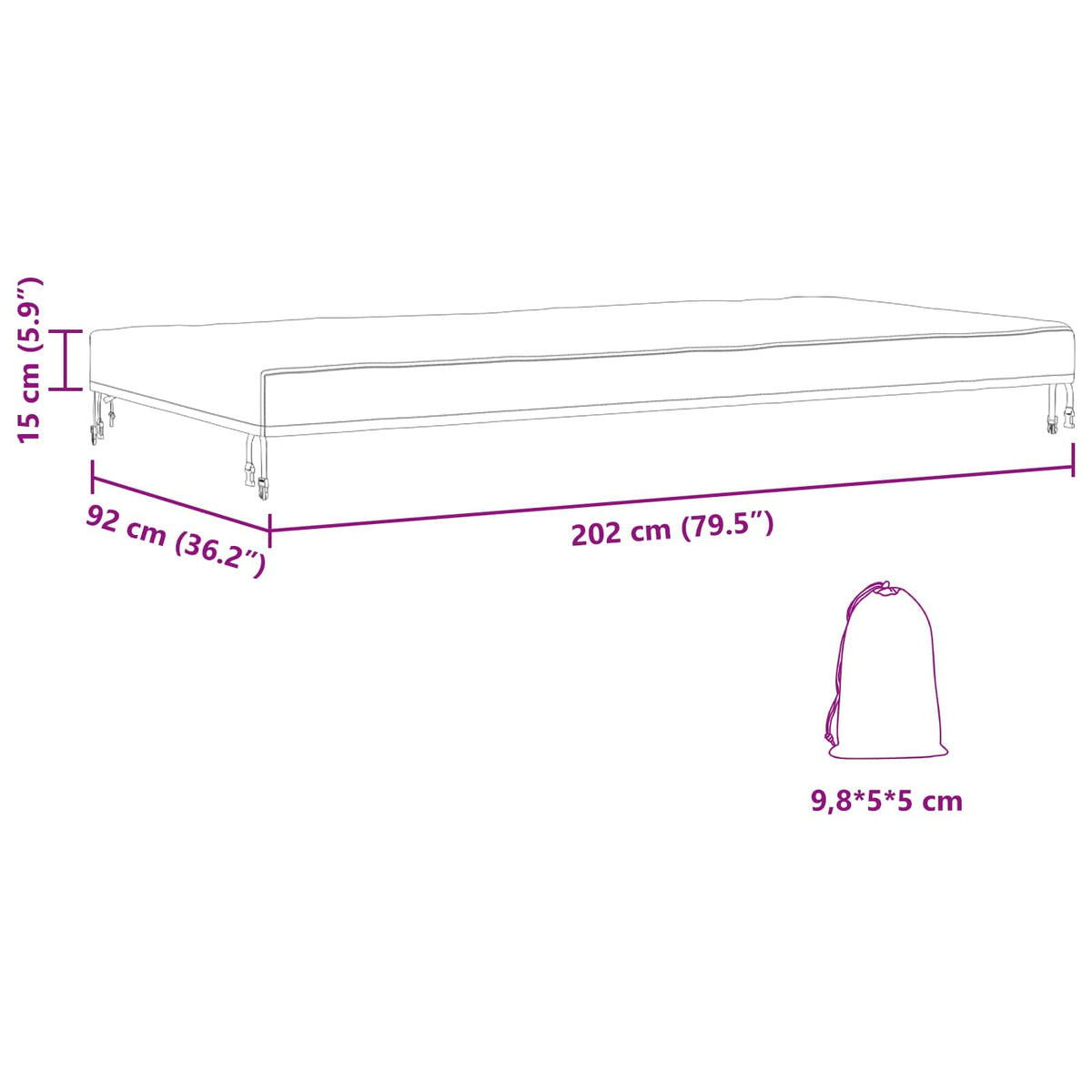 Lauko baldų uždangalas 202 x 92 x 15 cm 420D Oxford audinys