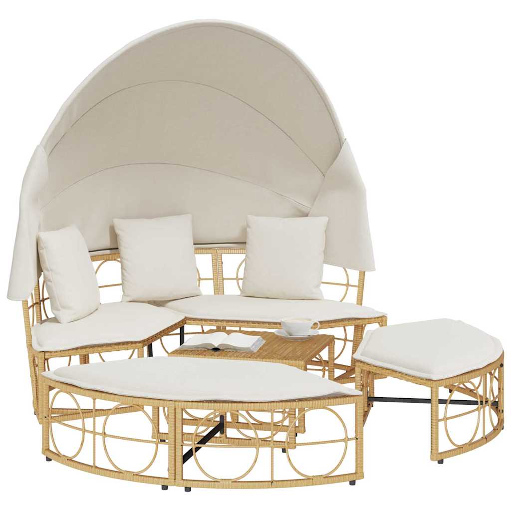 lauko poilsio lova su baldakimu poliruoto rotango pagalvėlėmis