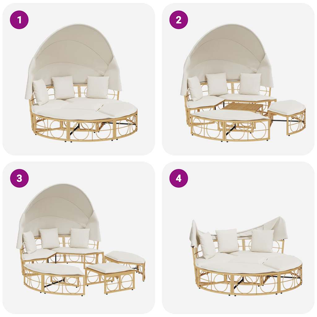 lauko poilsio lova su baldakimu poliruoto rotango pagalvėlėmis