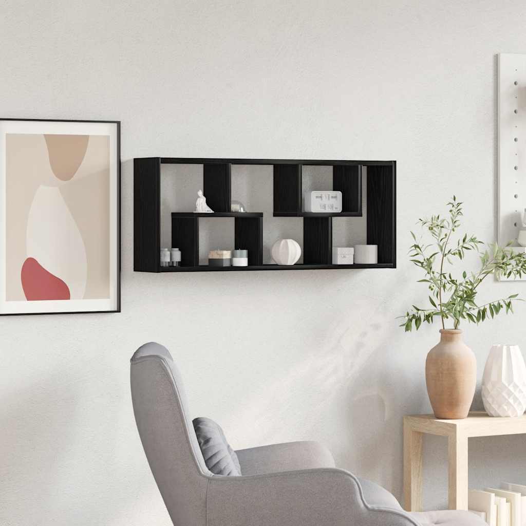 Sieninė lentyna, juodo ąžuolo spalvos, 36x16x90cm, inžinerinė mediena
