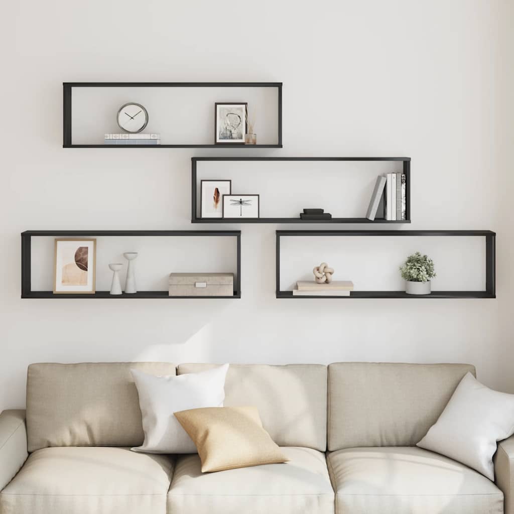 Wall Cube lentynos 4 vnt Juodas ąžuolas 100x15x30 cm