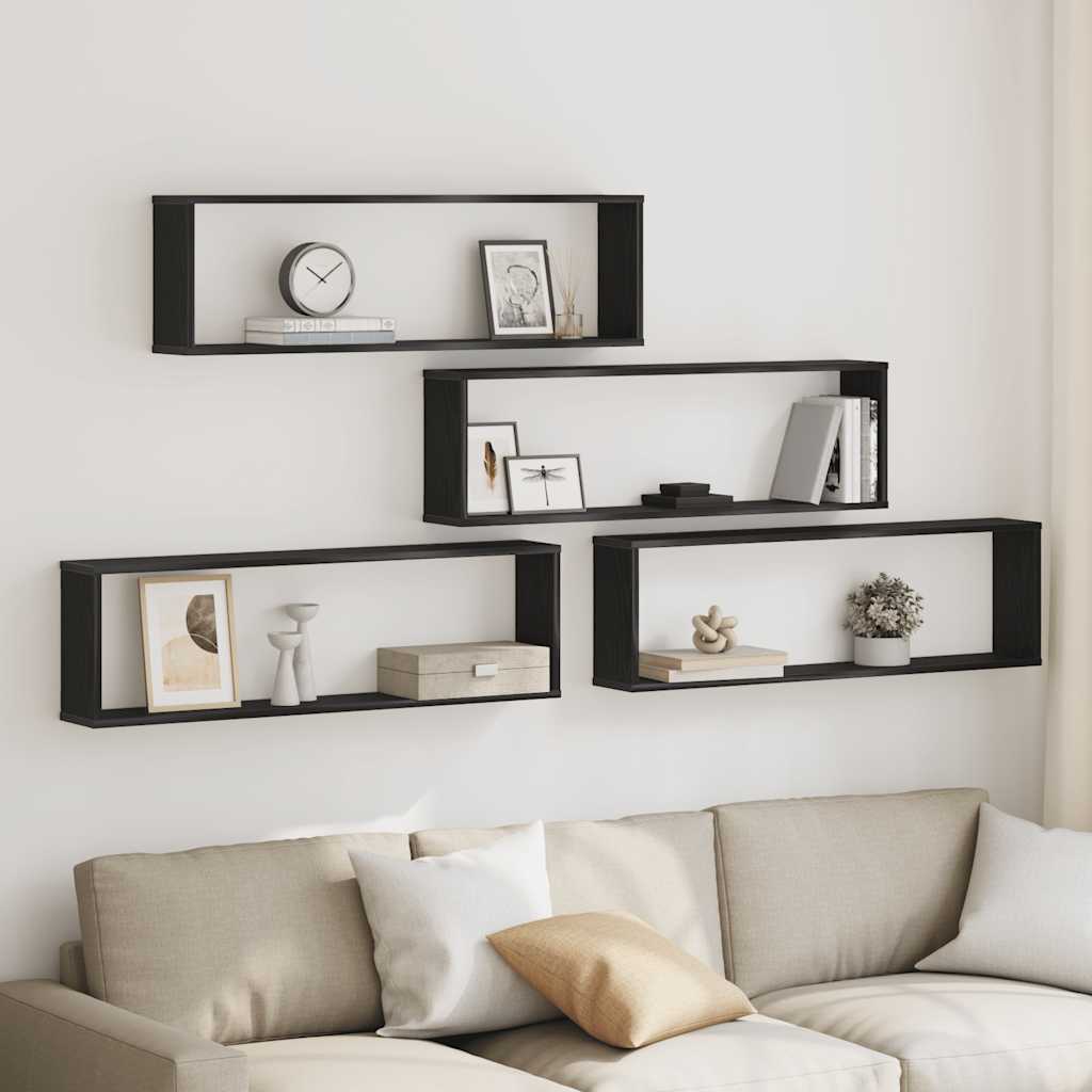 Wall Cube lentynos 4 vnt Juodas ąžuolas 100x15x30 cm