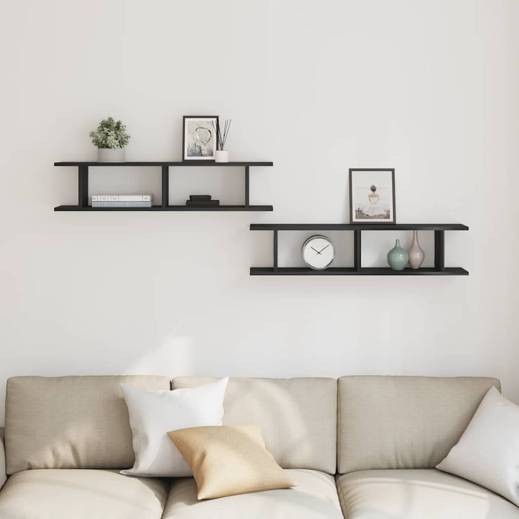 Sieninės lentynos, 2vnt., juodasis ąžuolas, 90x18x20cm, mediena