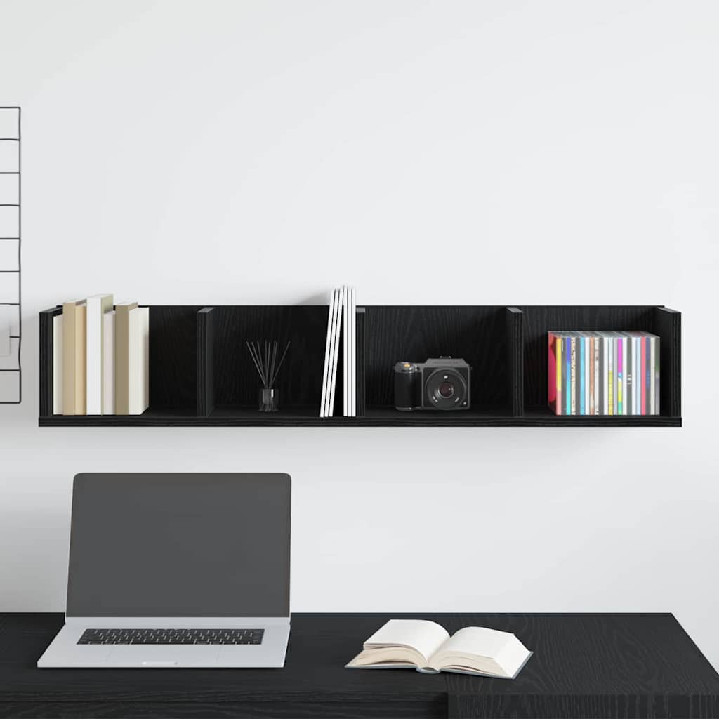 Sieninė lentyna su lentyna Juodas ąžuolas 100 x 18 x 18 cm