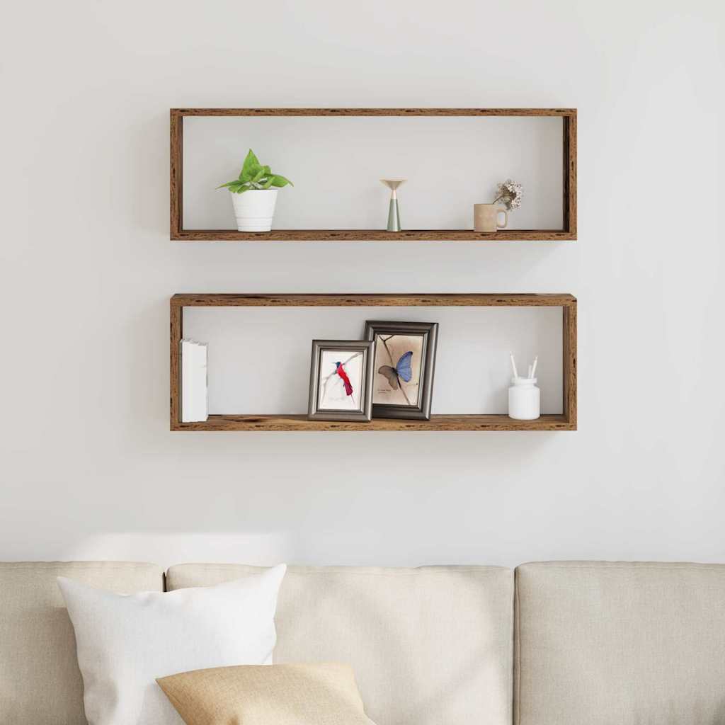 Sieninė lentyna su lentyna 2 pcs Senas medis 80 x 15 x 26 cm