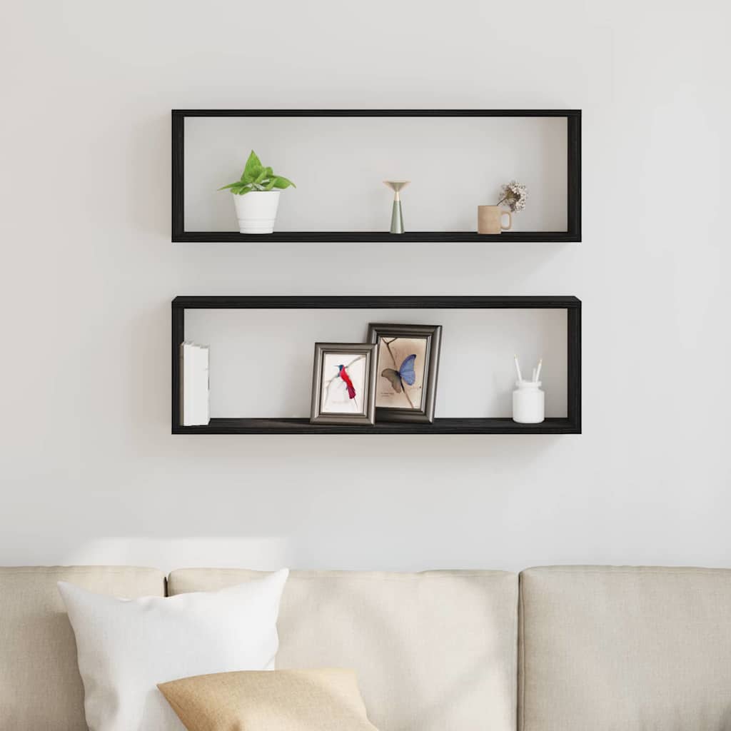 Sieninė lentyna su lentyna 2 pcs Juodas ąžuolas 80 x 15 x 26 cm