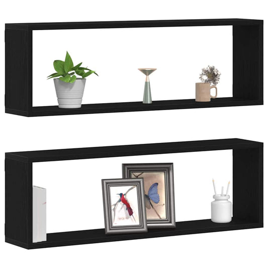 Sieninė lentyna su lentyna 2 pcs Juodas ąžuolas 80 x 15 x 26 cm