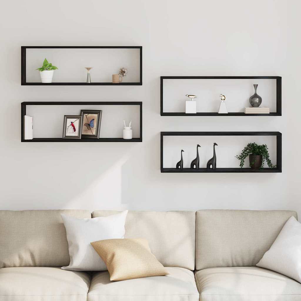 Sieninė lentyna su lentyna 4 pcs Juodas ąžuolas 80 x 15 x 26 cm