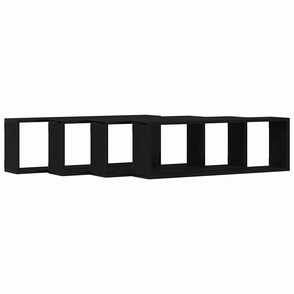 Sieninė lentyna su lentyna 4 pcs Juodas ąžuolas 80 x 15 x 26 cm