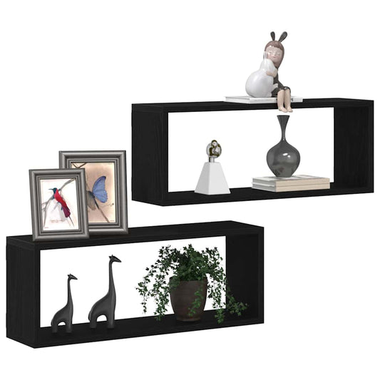 Sieninės lentynos su lentyna 2 pcs juoda ąžuolo 60 x 15 x 23 cm