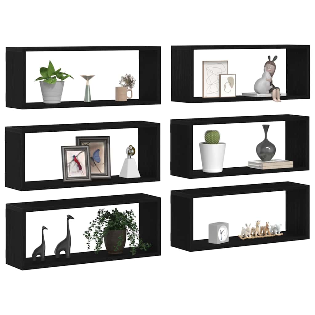 Sieninės lentynos su lentyna 6 pcs juoda ąžuolo 60 x 15 x 23 cm