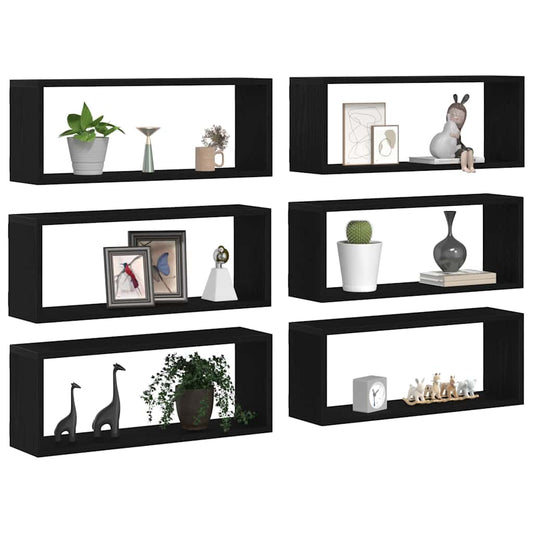 Sieninės lentynos su lentyna 6 pcs juoda ąžuolo 60 x 15 x 23 cm