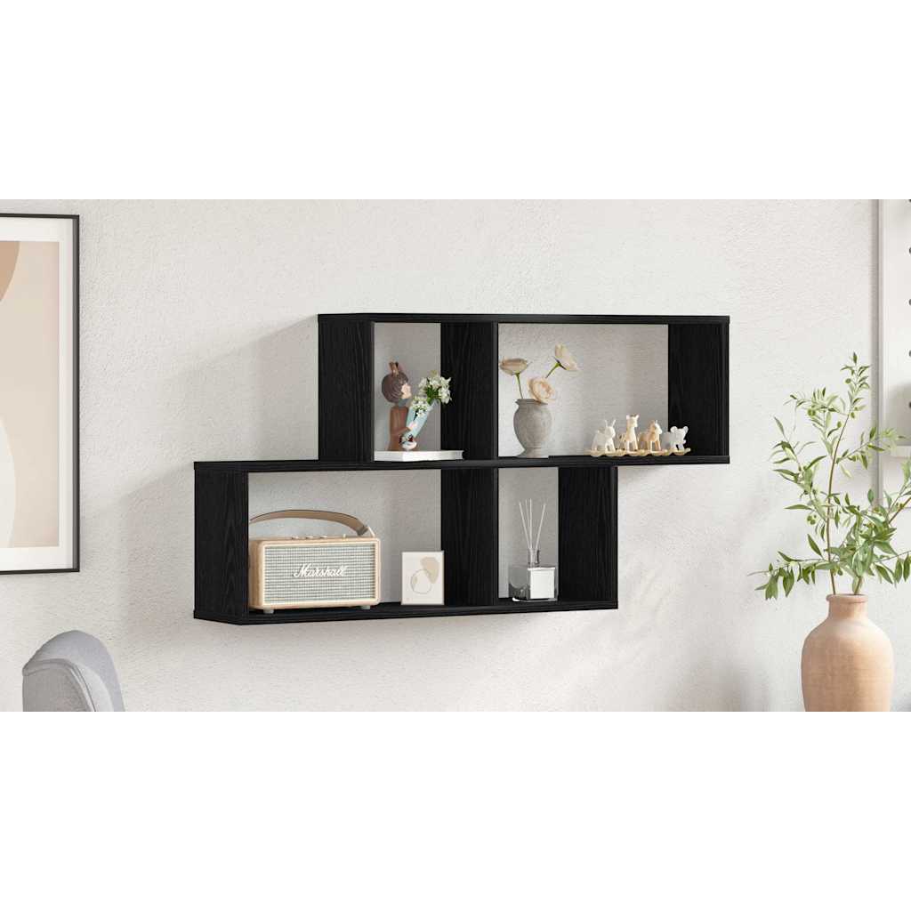 Sieninė lentyna juoda ąžuolo 76 x 15 x 53 cm Apdirbta mediena