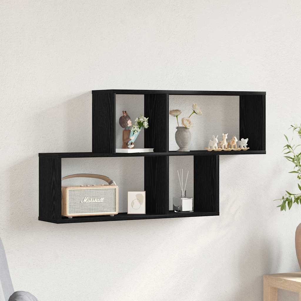 Sieninė lentyna juoda ąžuolo 76 x 15 x 53 cm Apdirbta mediena