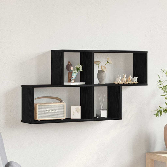 Sieninė lentyna juoda ąžuolo 76 x 15 x 53 cm Apdirbta mediena