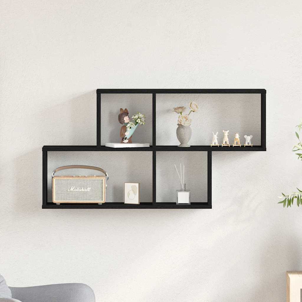 Sieninė lentyna juoda ąžuolo 76 x 15 x 53 cm Apdirbta mediena