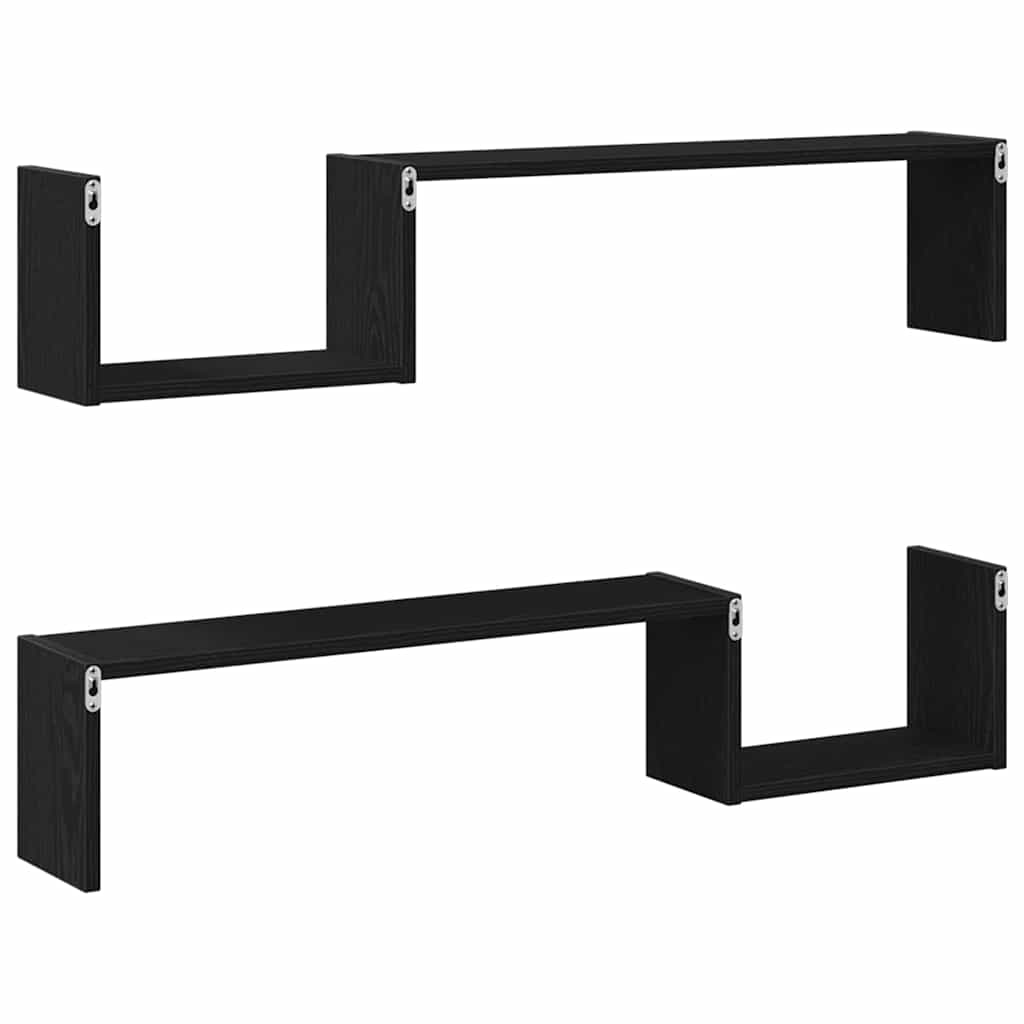 Sieninė lentyna su lentyna 2 pcs juoda ąžuolo 100 x 15 x 20 cm