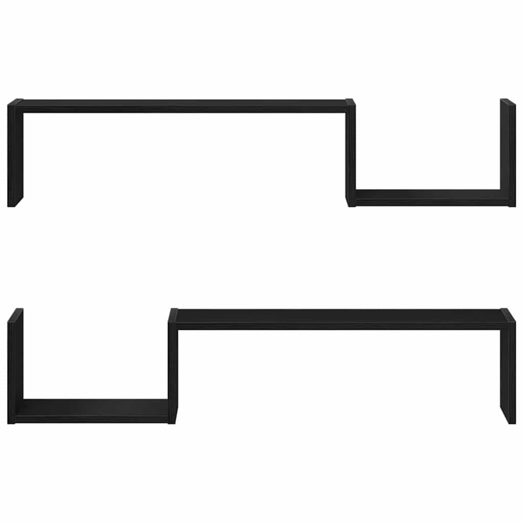 Sieninė lentyna su lentyna 2 pcs juoda ąžuolo 100 x 15 x 20 cm