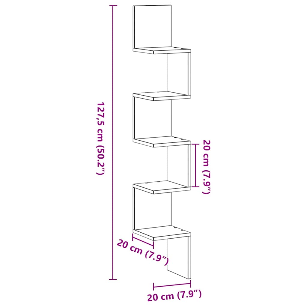 Kampinė lentyna su lentyna juoda ąžuolo 20 x 20 x 127.5 cm
