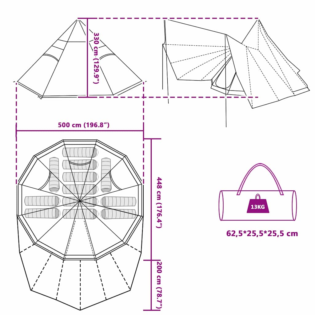 Šeimos Palapinė Tipi Mėlyna 12-Vietė Vandeniui Atspari