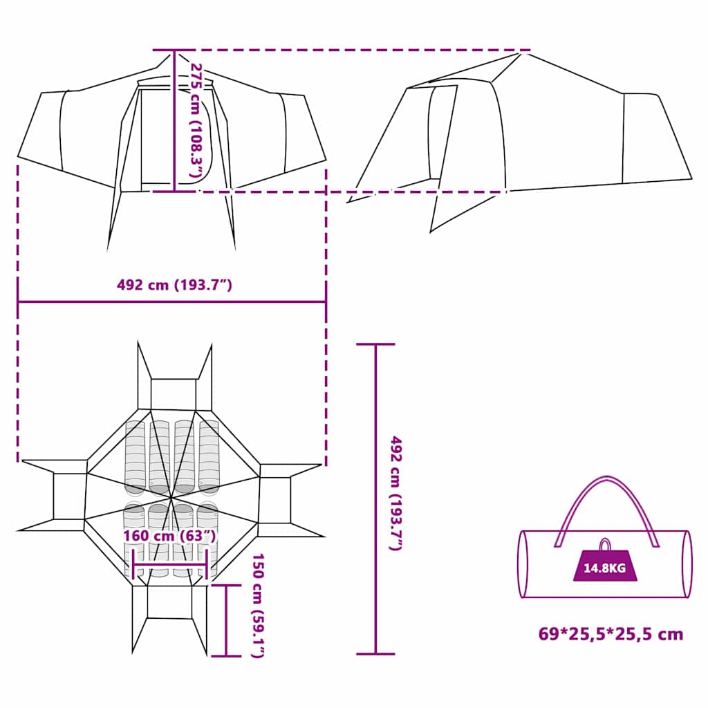 Šeimos Tipi Palapinė Žalia 8-Person Vandeniui atspari