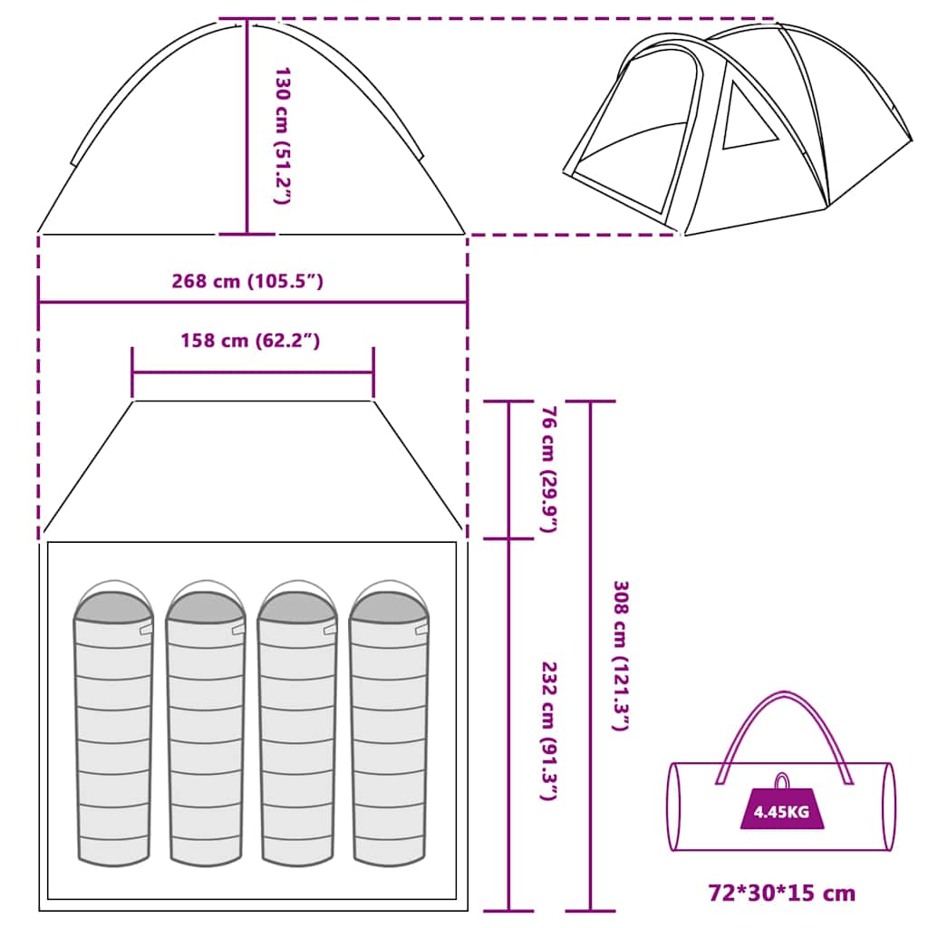Kempingo palapinė su stogu Pilka ir oranžinė 308 x 268 x 130 cm