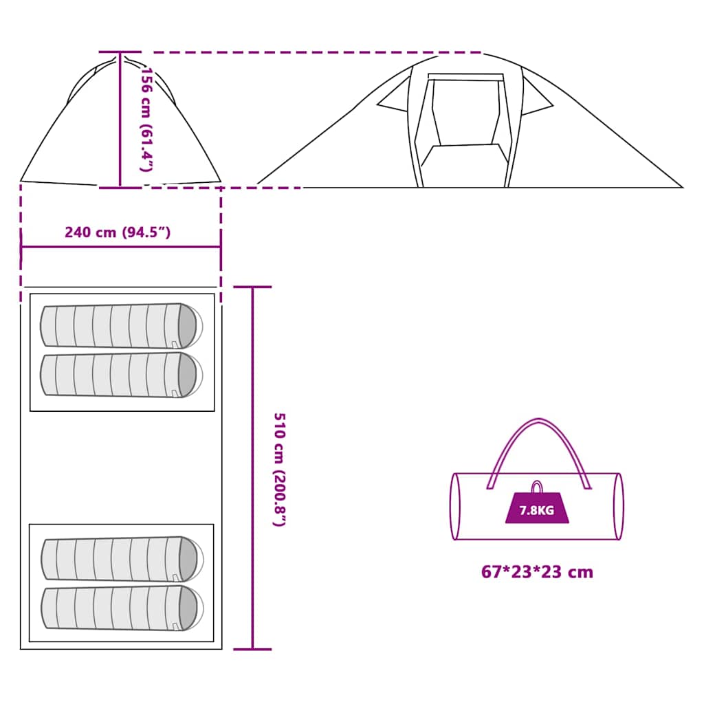 Palapinė Mėlyna ir juoda 510 x 240 x 156 cm Poliesteris