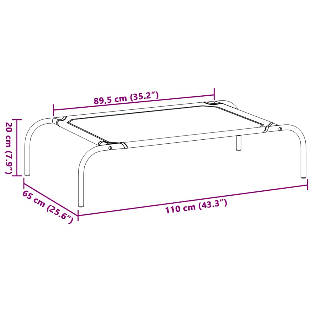 paaukštinta šunų lova, pilka 110x65x20 cm tekstilės ir plieno