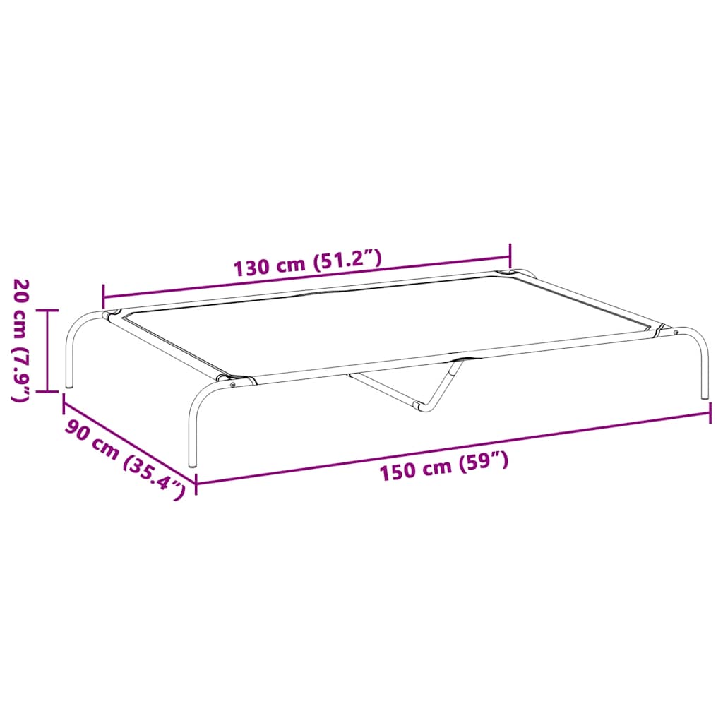 paaukštinta šunų lova, pilka 150x90x20 cm tekstilės ir plieno