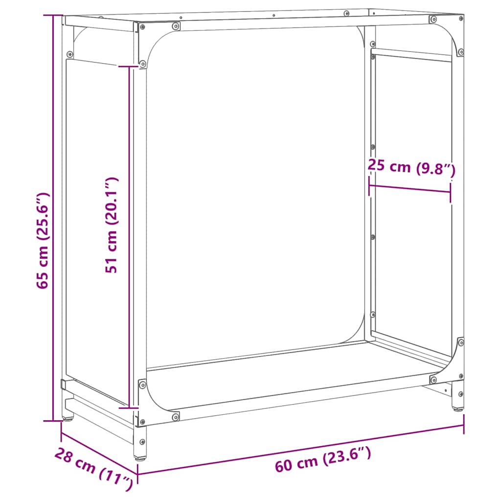 Stovas malkoms, juodos, 60x28x65 cm, šaltai valcuotas plienas