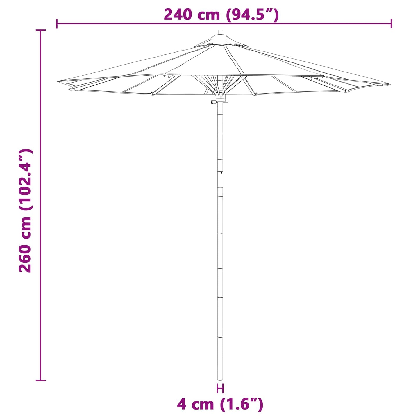 sodo skėtis Kreminė balta 240x260 cm Bambukas