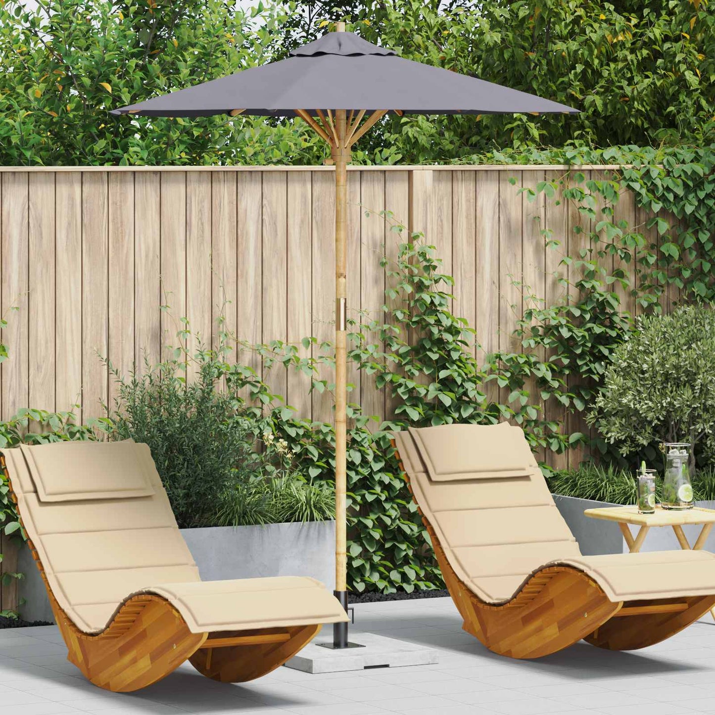 Tamsiai pilkas sodo parasolis 180x230 cm bambukas