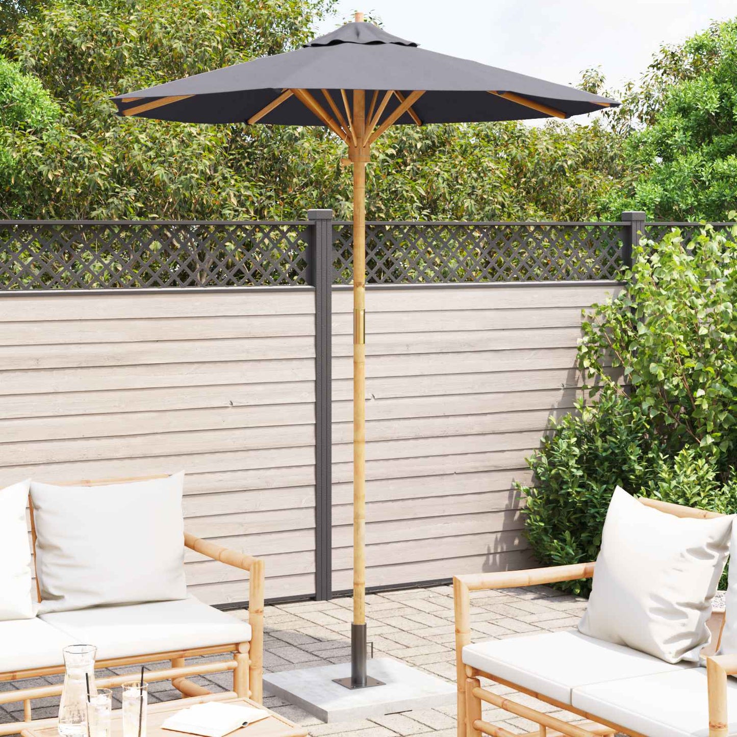 Tamsiai pilkas sodo parasolis 180x230 cm bambukas