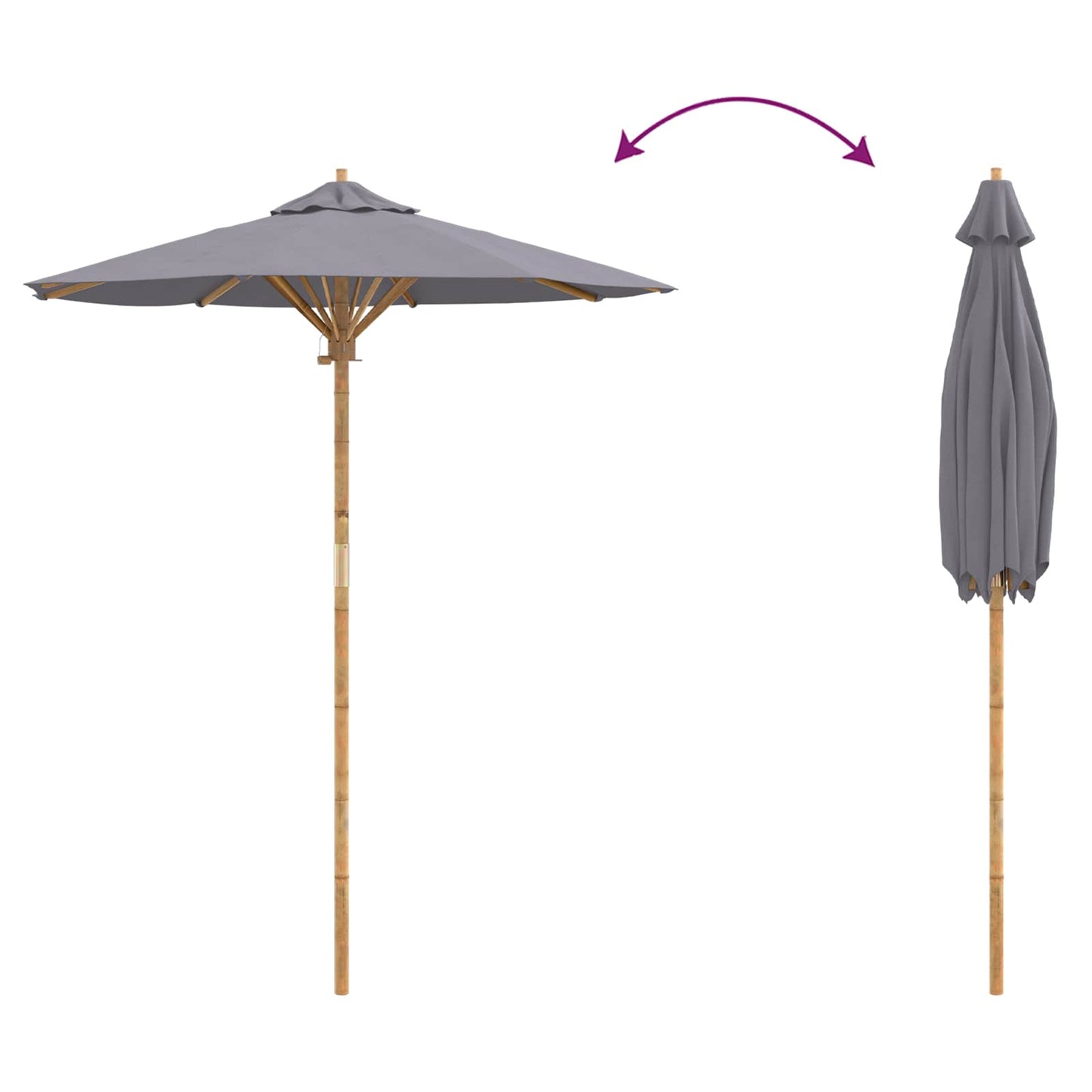 Tamsiai pilkas sodo parasolis 180x230 cm bambukas