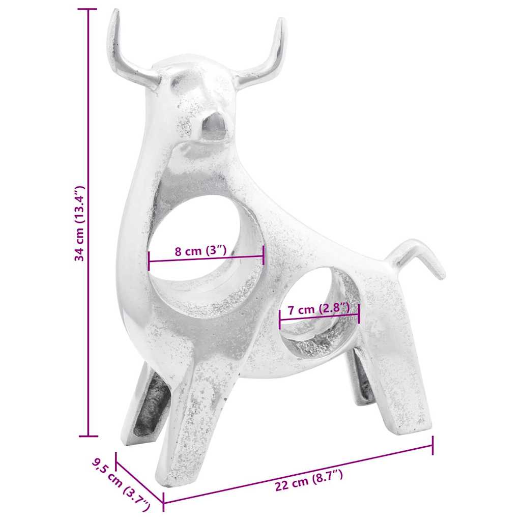 Bulių skulptūra Sidabrinė 22x9,5x34 cm Aliuminis