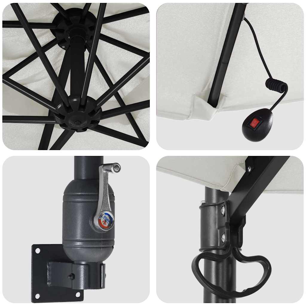 Montuojamas sodo skėtis su LED šviesomis Smėlio 248 cm