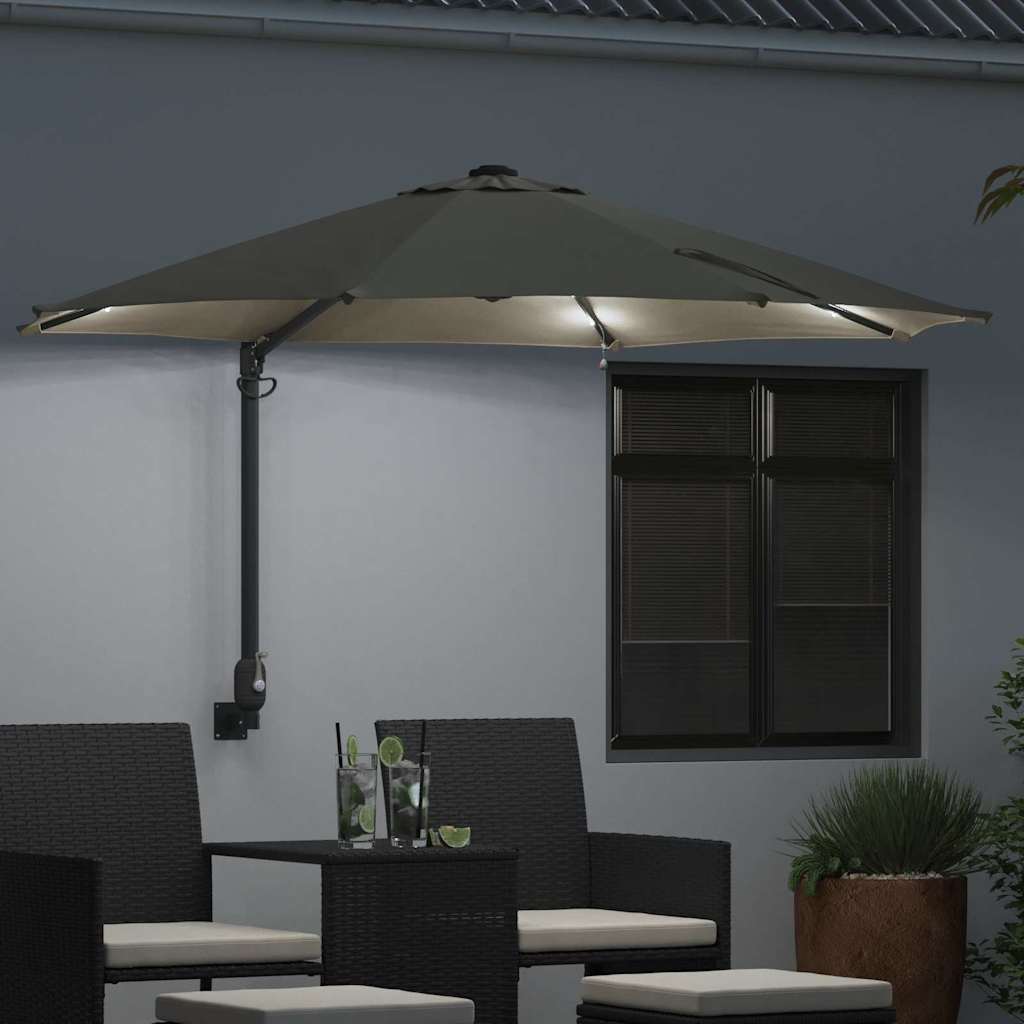 Montuojamas sodo skėtis su LED šviesomis Smėlio 248 cm