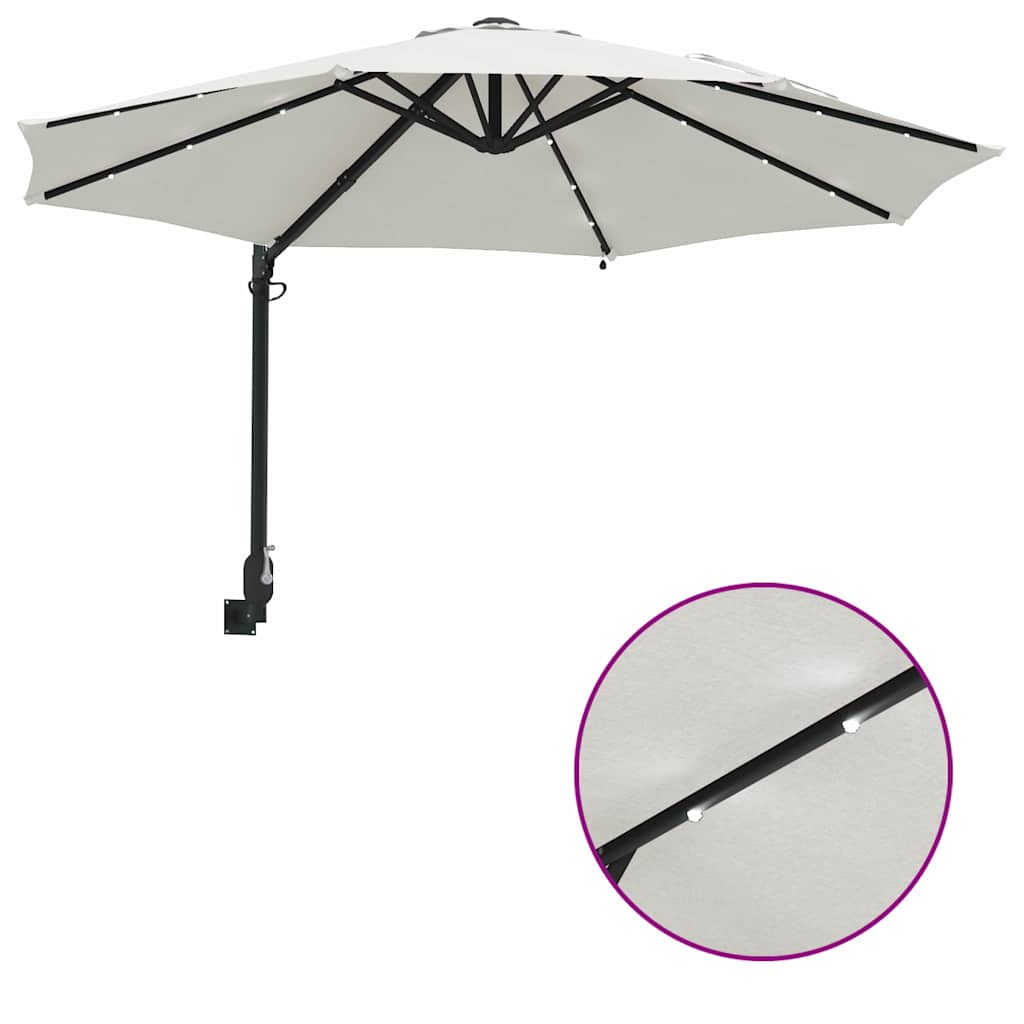Montuojamas sodo skėtis su LED šviesomis Smėlio 248 cm