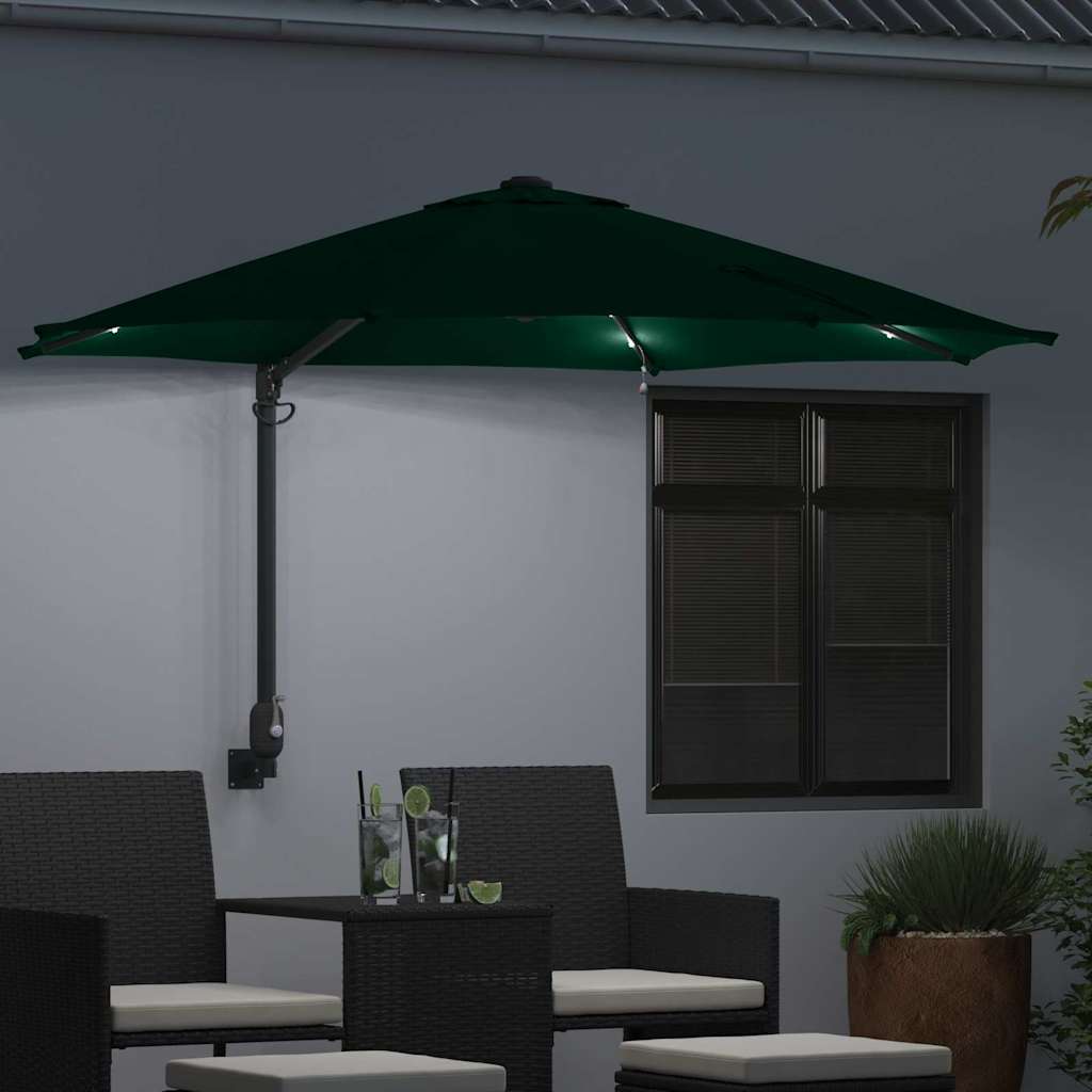 Sienoje montuojamas sodo skėtis su LED žalia 248 cm